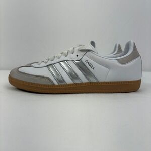 Adidas Samba OG Womens Cloud White Silver Metallic Sneakers Shoes JI2725 Size 10